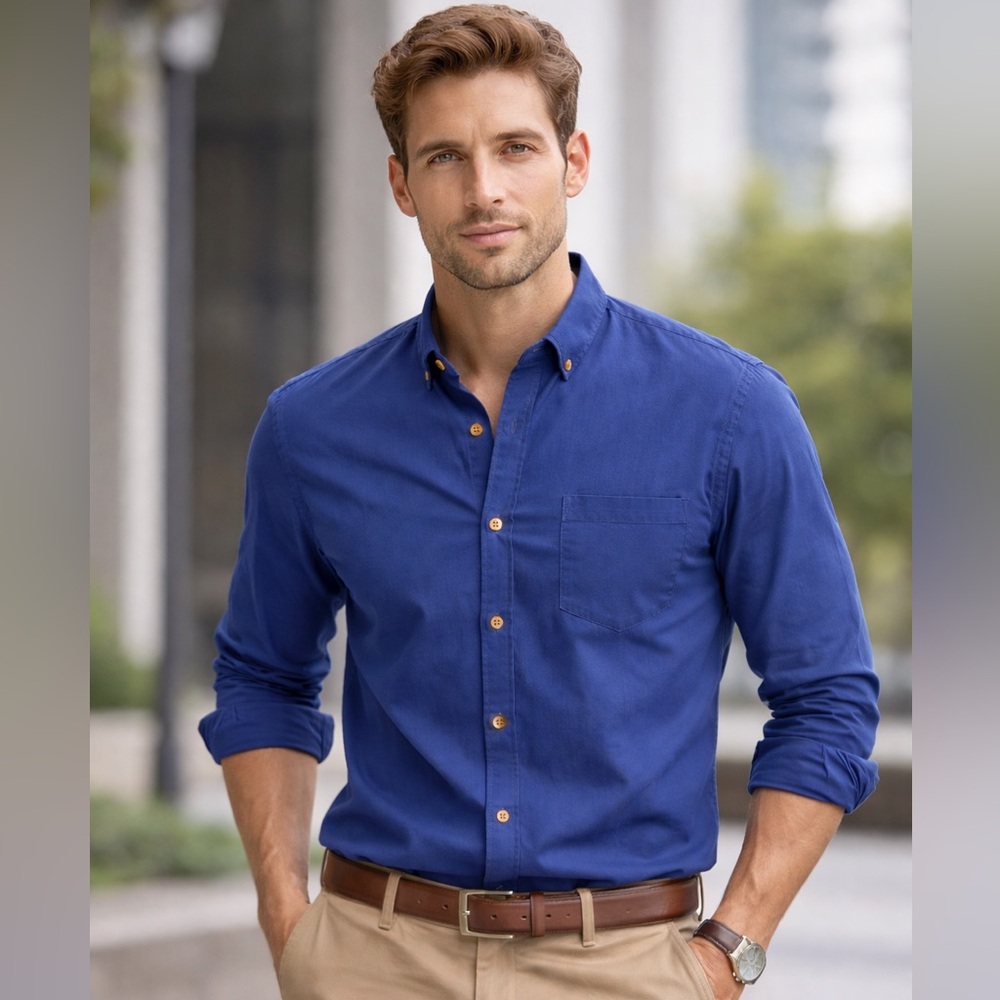 Mode of One Men’s Button Down long sleeve‎ Shirt blue Medium Cotton collared